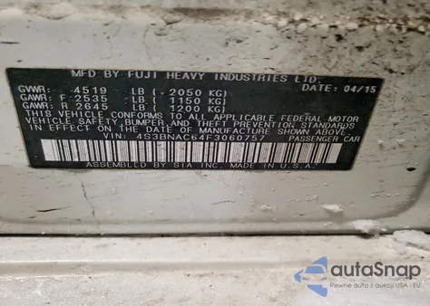 2015 Subaru Legacy 2.5I Premium z USA, uszkodzony, nr VIN 4S3BNAC64F3060757